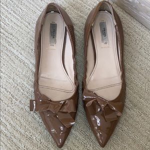 Prada Nude Patent Pointed Toe Ballet Flat